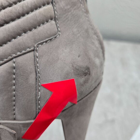 Peep Toe High Heel Boots Suede Gray Quilted Buckle Moto Dress Ankle Booties Sz 7 - Picture 7 of 12